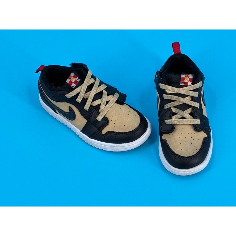 Air Jordan 1 Low Alt Toddler 10C Black Tan Hook Loop Sneakers Must See!!